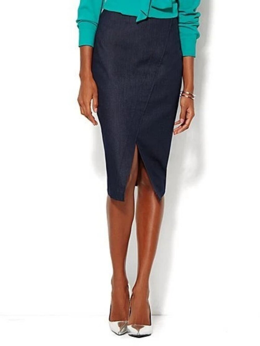 New York & Company 7th Avenue Design Studio Hidden Blue Wrap Skirt NWT, size 2